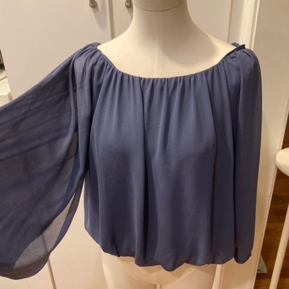 Love Stitch Blouse Long Sleeve Blue  S